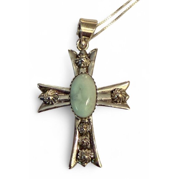 Palomino Turquoise & Sterling Silver Cross Pendant Necklace On 18"  925 Chain - Picture 1 of 5